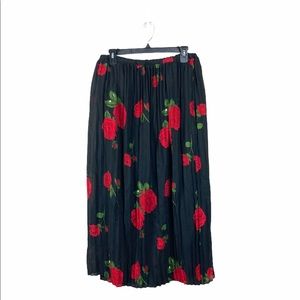 Black Flower Print Ruffle Skirt